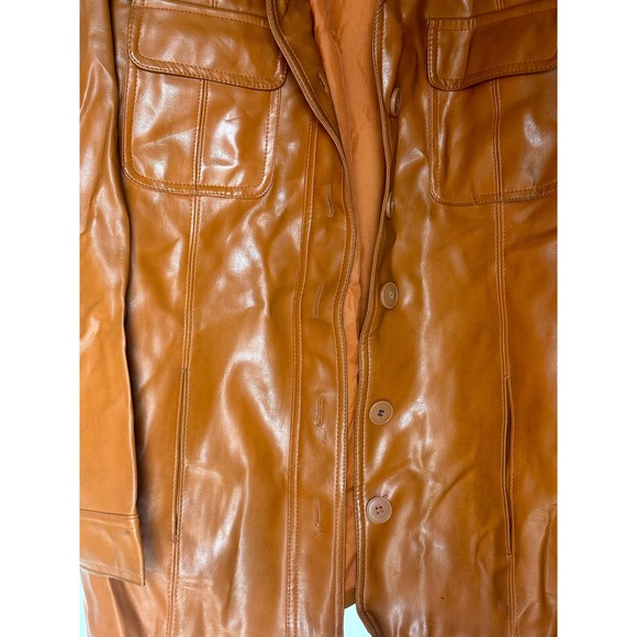 Vintage Fingerhut Fashion Jacket Cognac Brown Vinyl Coat men’s sz Large - Picture 3 of 7